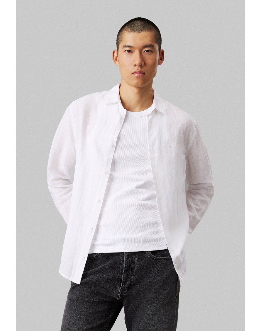 Calvin Klein Camisa Linen Cotton Stripe L/S Shirt