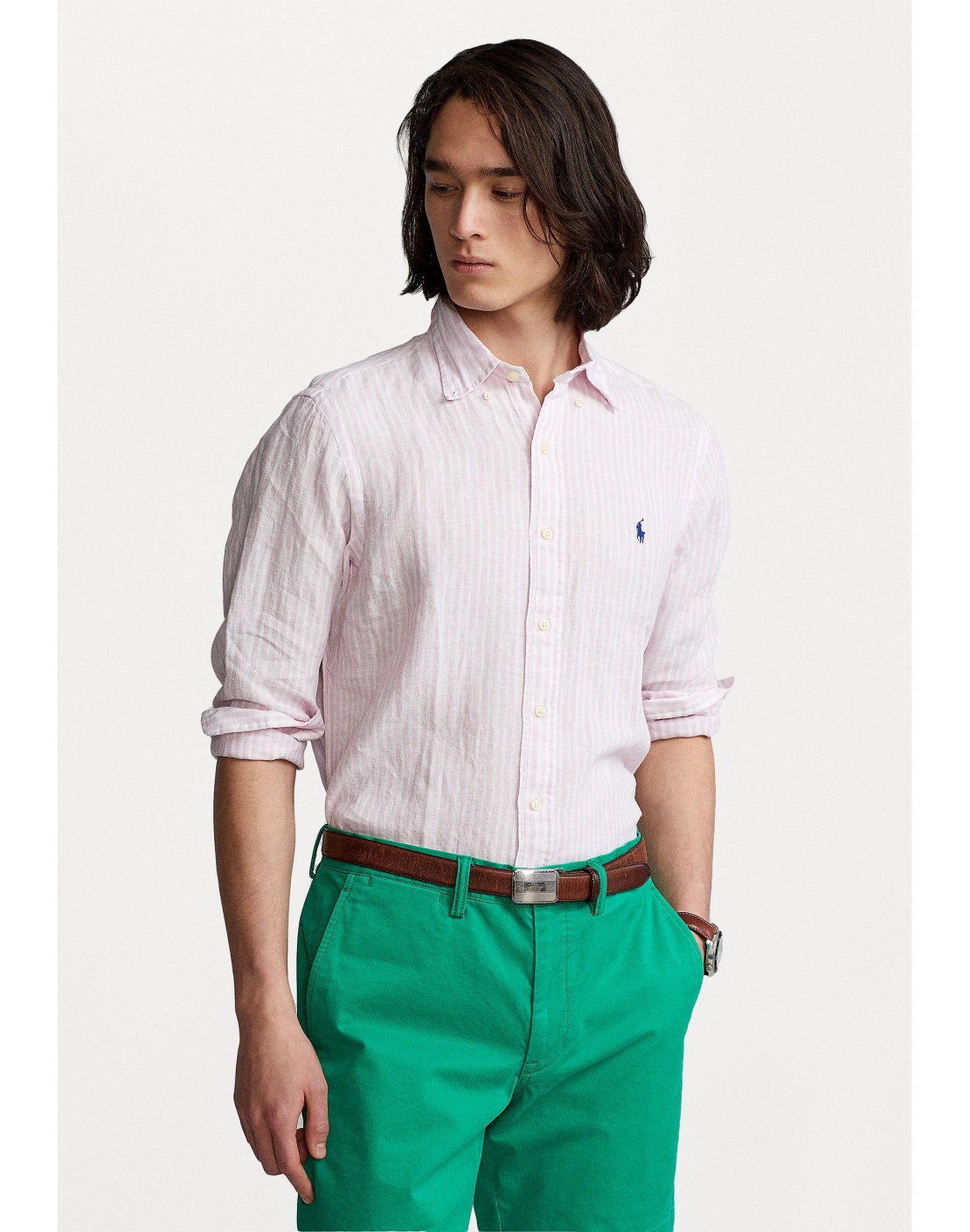 Ralph Lauren Camisa de lino de rayas Custom Fit