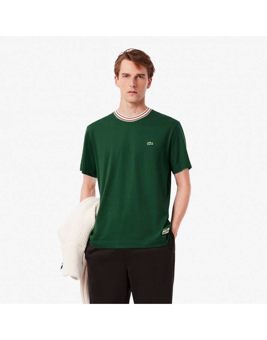Lacoste Camiseta con cuello de rayas fabricada en Francia
