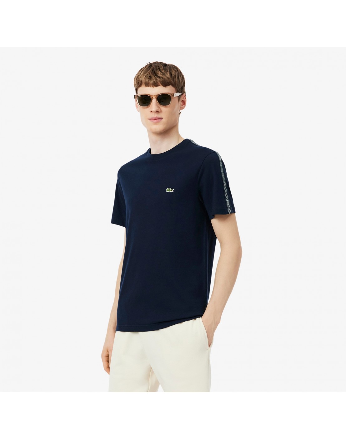 Lacoste Camiseta con franja de rayas de la marca