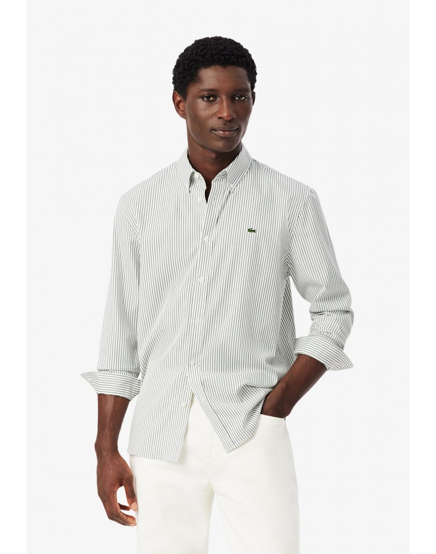 Lacoste Camisa de pinpoint de rayas de corte regular